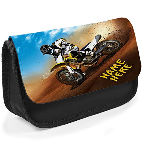 Personalised-School-Pencil-Case-Dirt-Bike-Motocross-Stationary-Bag-Boys-ST512-Black