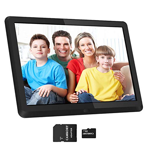 1920×1080 16:9 IPS Screen 10 inches Digital Photo Frame + 32GB SD Card HD Digital Picture Frame Widescreen, 1080P HD Video Frame, Photos Auto Rotate, Support Thumb USB Drive, SD/MMC/MS Card(Black)