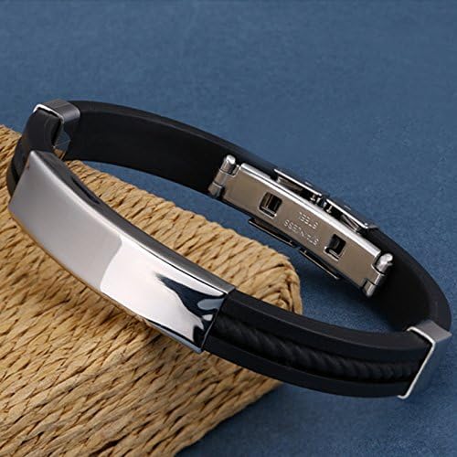 Westeng Encanto Pulsera Hombres Fresco Curb Link Cadena joyería de la decoración Titanium Acero Pulsera de Silicona con Cierre Plegable