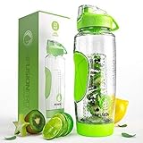 Infusion Pro 32 oz. Fruit Infused Water Bottle with Insulated Sleeve & Infusing eBook :: Bottom Loading, Large Cage for More Flavor & Pulp Strainer :: Delicious, Healthy Way to Up Your Water Intake