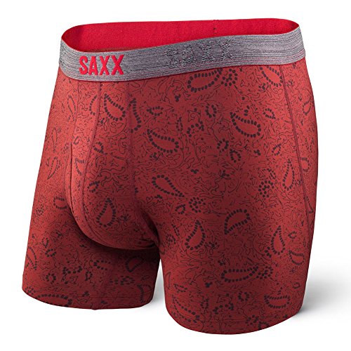 SAXX UNDERWEAR Men's Platinum Boxer Fly Brick Red Paisley Underwear