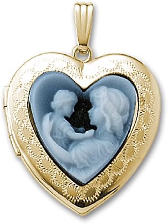Genuine Solid 14K Yellow Gold Genuine Agate Virgin Mary Jesus Heart Locket LK700