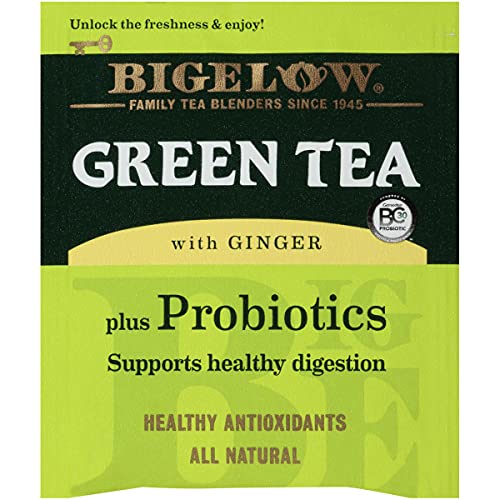 Bigelow Tea Green Tea with Ginger Plus Probiotics, Caffeinated, 18