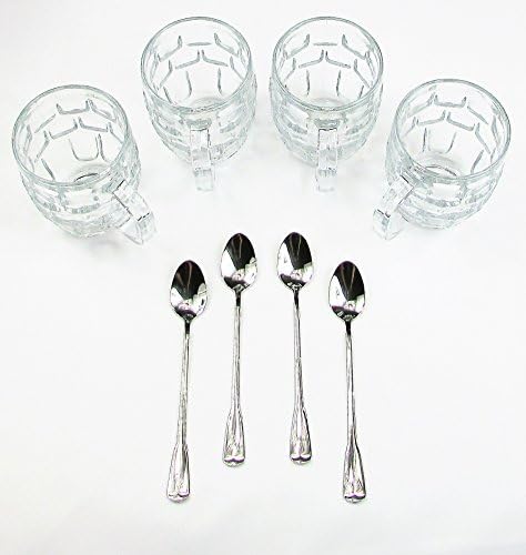 Best Frosted Root Beer FLOAT Glasses 8 piece set -4-Ice Cream Soda Mugs Set with 4-Extra Long 18/8 Stainless Steel Ice Cream Float Spoons