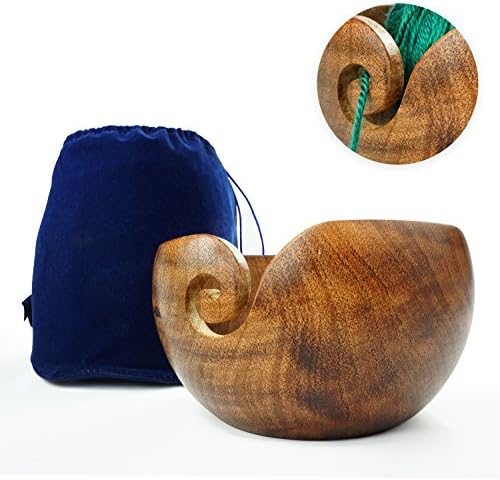 Stitch Happy Yarn Bowl Handmade of Mango Wood for Knitting and Crocheting - 7 x 4