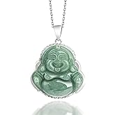 Xgimas Vintage Natural Green Jade 925 Silver Inlay Buddha Pendant Necklaces for Women, Fashion Good Luck Amulet Jewelry Silver Chain Charm Necklaces for Gifts