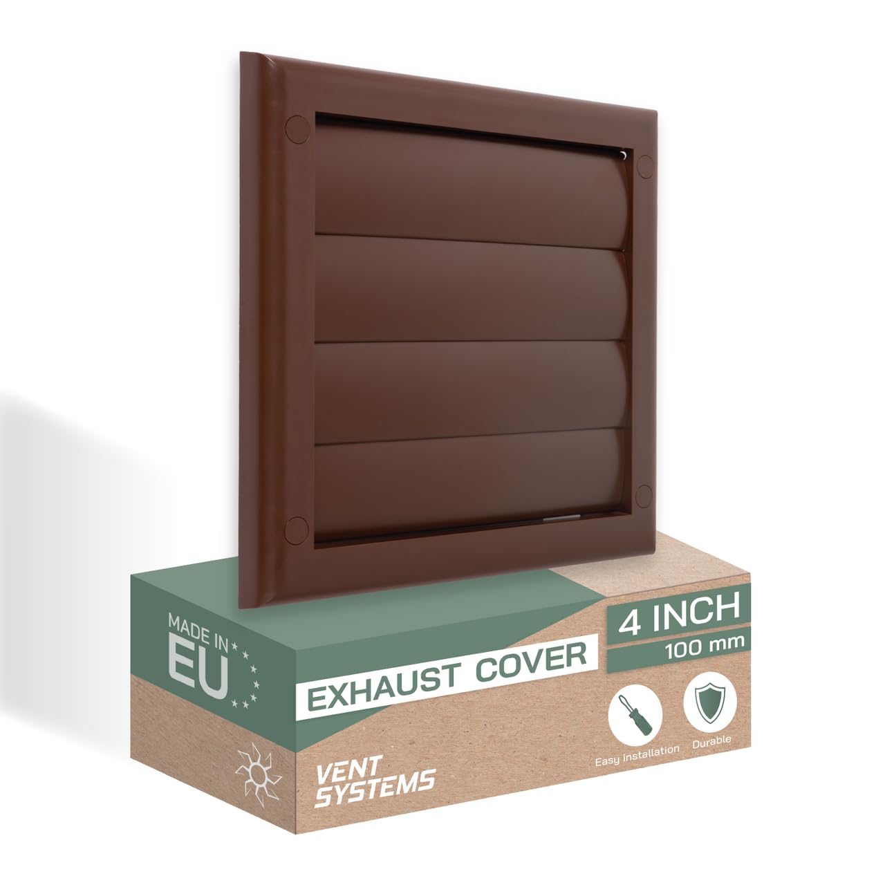 Vent Systems Ø4" Inch - 7.5'' x 7.5" Inch Exhaust Vent Cover - Brown - Dryer Vent Hood - Louvered Dryer Duct Vent Cover - Vent Hood Cap - One-Directional Plastic Air Supply Grille — image 1