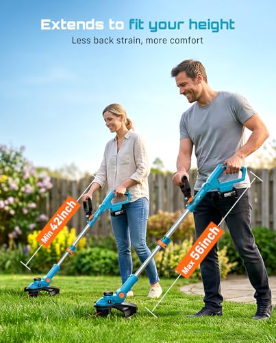 Seesii 21V Brushless 13" Electric Weed Wacker Cordless String Trimmer and Wheeled Edger with 2 x 4.0Ah Battery, Telescopic Pole (42"-56"), Auto-Feed, Ultra-Lightweight for Yard/Lawn