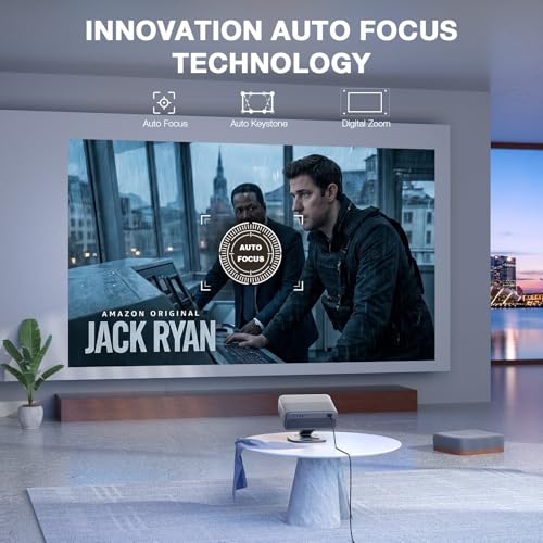[Now with Netflix & 4200 ANSI] 4K Projector with WiFi and Bluetooth,TOF Real-Time Auto Focus Smart Projector, Upgrade for AuKing Overhead Projectors Theater Proyector with Omni-Adjustable(silver)
