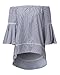 StyleDome Women Striped Off Shoulder Elegant Long Flare Bell Sleeve Shirts Off Loose Blouse Tops Dark Blue XXL