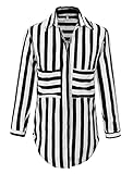 Benibos Women's Striped Turn Down Collar Loose T-Shirt