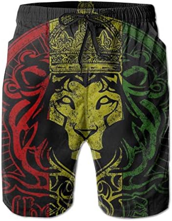 khgkhgfkgfk Men's Beach Swimming Trunks African Flag The Lion King of Judah Rasta Swimsuit Swim Underwear Boardshorts