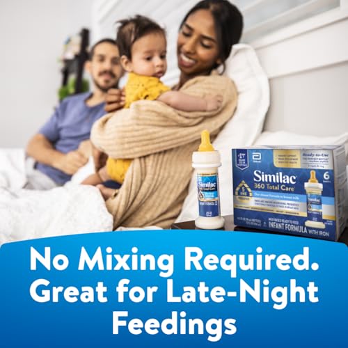 SIMILAC 360 TOTAL CARE INFANT FORMULA, HAS 5 HMO PREBIOTICS, OUR CLOSEST PREBIOTIC BLEND TO BREAST MILK, NON-GMO,‡ BABY FORMULA, READY TO FEED, 2-FL-OZ BOTTLE, PACK OF 12
