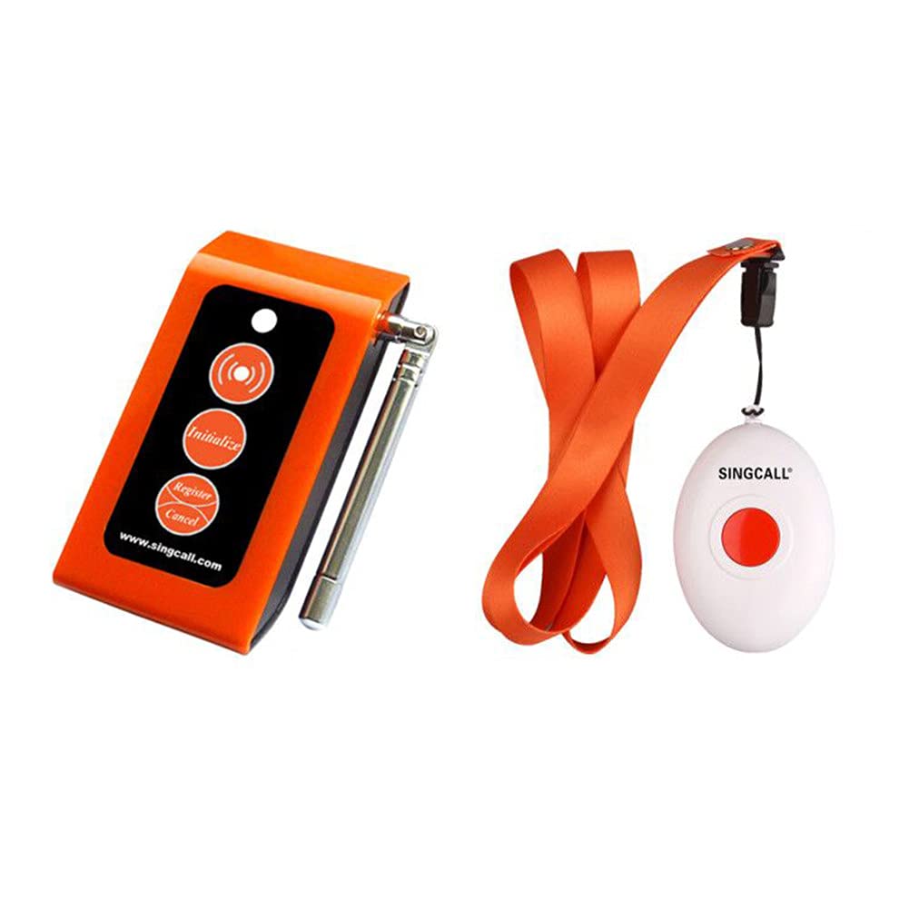 SINGCALL Home Caring Alarm System Wireless Caregiver Pager Nurse Calling Alert for Elderly Senior Patient Child Lightweight Convenient, 1 Plug-in Receiver 1 Button