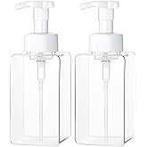 Kzeirm Foaming Soap Dispenser for Bathroom & Kitchen 15 Oz, Refillable Foam Hand Soap Dispenser for Liquid Soap, 2Pcs Foam Pump Bottle with Waterproof Labels, Clear