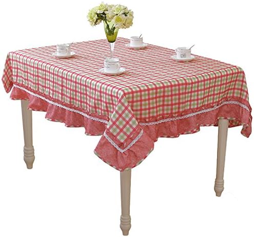 Fabric Tablecloth Gingham Various Size Multi-purpose Tablecloth Cotton Rectangular Square Round Table Cloth Cover Pink