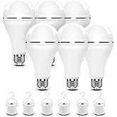 BoRccdit A21 6PK Emergency-Rechargeable-Light-Bulb, Keep Lighting During Power Outage, 12W 6500K LED 65W Equivalent Light Bulbs, 1200 mAh Battery Backup Light Bulbs for Home Power Failure