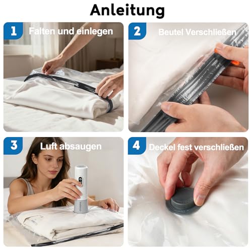 Travel Vacuum Bags for Clothes with Wireless Electric 60000Pa Pump, Pack of 15 Vacuum Storage Bags in 3 Sizes (40 x 50/40 x 60/50 x 60 cm), Save 80% Space for Travel Luggage and Storage