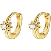 Niaspi Crystal Sun Tiny Huggie Hoop Earrings for Women Cubic Zirconia Sun Small Cartilage Hinged Hoop Earrings Piercing Ear Jewelry 6mm