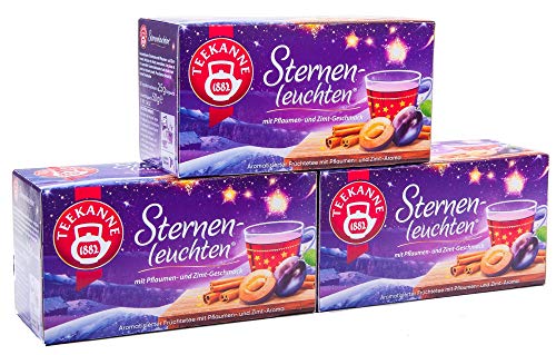 Teekanne Sternenleuchten, Früchtetee mit einem feinen Pflaumen- und Zimtgeschmack, 3er Pack (3 x 20 Teebeutel, 50 g)