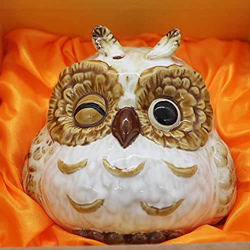 Owl Ornament Small Statue for Home Office Decor Table Decoration, Owl Gift Animal Sculptures Collection for Birds Lovers (White-Cute Owl Coin Bank)