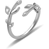 Watforsh Silver Leaf Ring for women Wrap Rings with Cubic Zirconia Stackable Statement Adjustable Open Ring for Women
