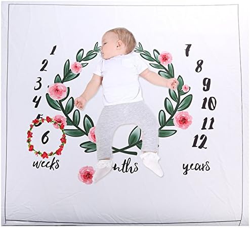 Elesa Miracle Newborn Baby Monthly Milestone Blanket + Flower Crown for Month Photo Prop Shoots Backdrop Photography for Each Month (Set A)