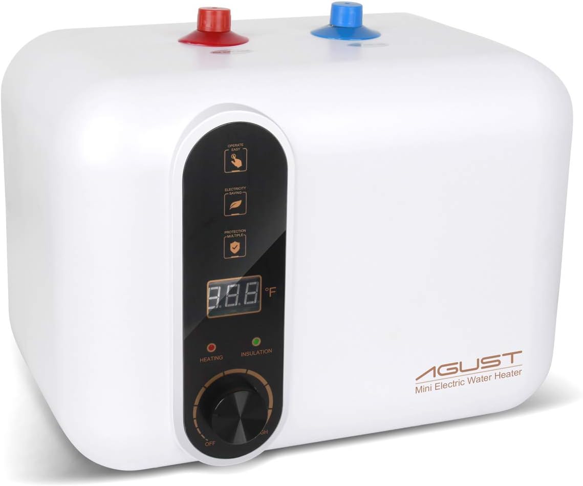 Electric Hot Water Heater 110-120V Compact Mini-Tank Storage, Small Output 2.5-3.0 Gallon, 1.5KW Kitchen Instant Under Sink Point-of-Use, 2 PCs 16” Long 1/2”FIP Stainless Steel Water Hoses, GFCI Plug - - 