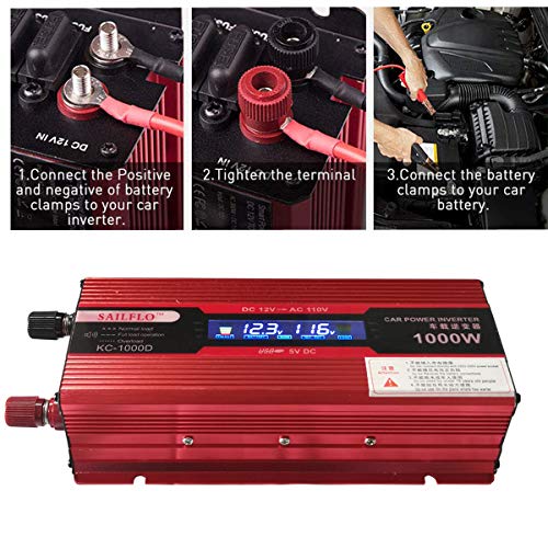 Power Inverter 500W/1000W DC 12V to 110V AC Car Inverter Outlets 2 AC Ports Charger Travel Kit Portable Converter for Laptop (1000W)