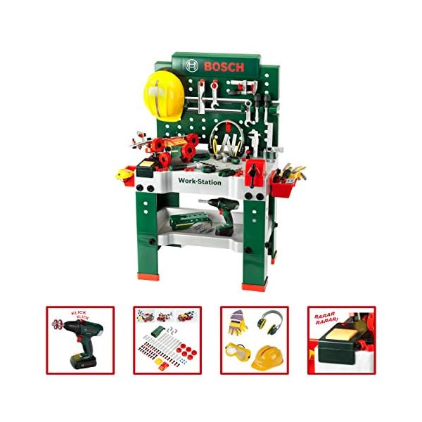 Theo Klein 8485 Bosch Werkbank Nr. 1 | 150-teilig | Inkl. Werkzeuge Und Zubehör | Akkuschrauber Mit Licht & Sound | Spielzeug Für Kinder Ab 3 Jahren, 62 X 42 X 100 – Bild 4