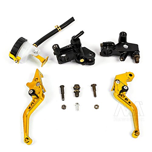 Universal 7/8" 22mm Motorcycle Clutch Brake Master Cylinder Reservoir Levers Kit Fluid Reservoir Set (Gold)