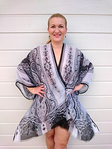 Plus Size Kimono Black And White Robe Beach Cover Up