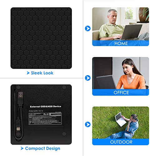 Kingbox External DVD Drive, Portable USB 3.0 Type-C CD/DVD Writer Drive for Laptop Desktop PC Computer Windows Linux OS Apple Mac MacBook Pro Air iMac - High Speed Data Transfer - Black - Thumbnail 5