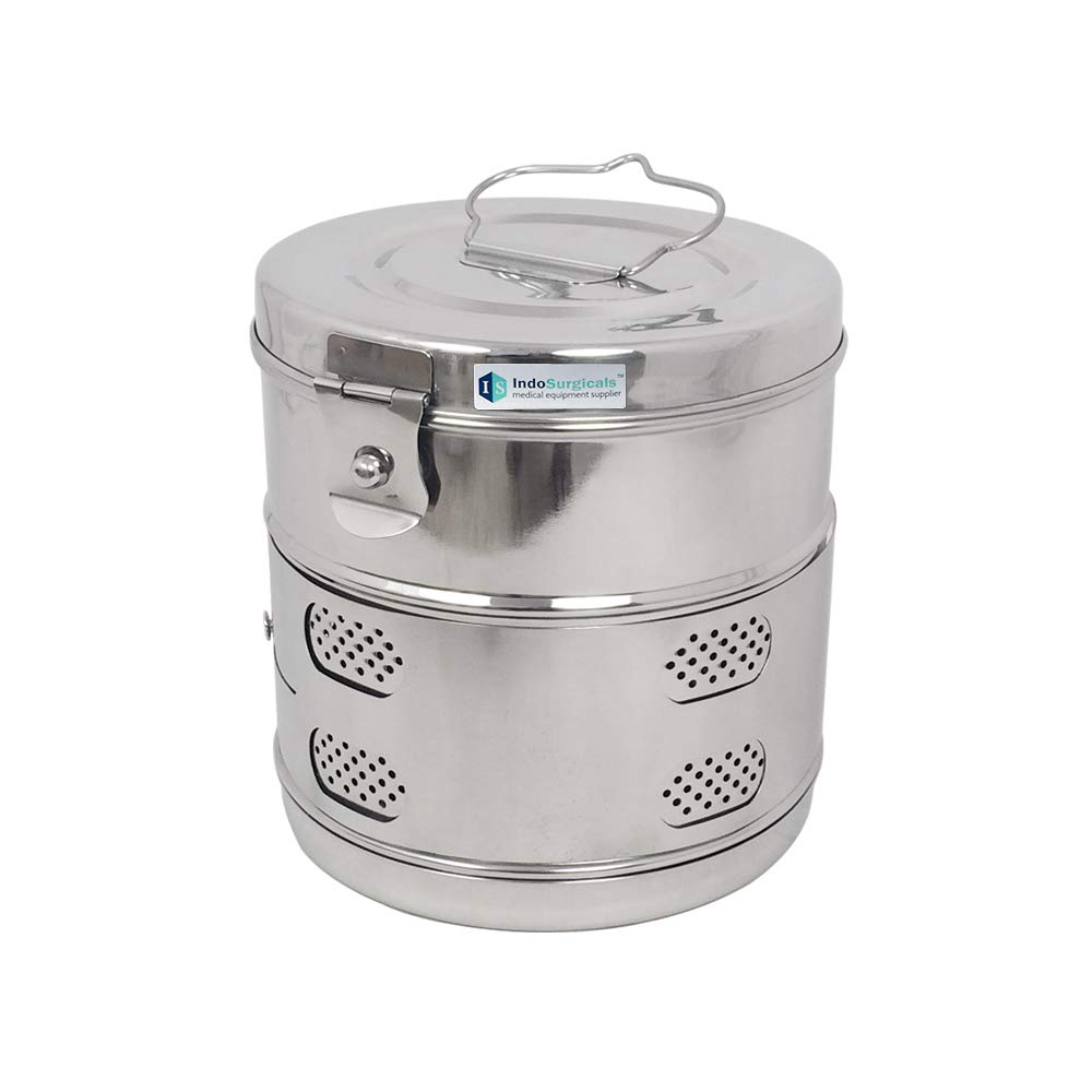 IS IndoSurgicals Dressing Drums Stainless Steel, Super Deluxe (8" X 8