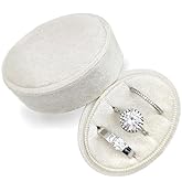 Beatilog Velvet Oval Ring Box 3 Slots - Premium Wedding Three Rings Holder Box Vintage Handmade Storage Jewelry Organizer for Proposal, Engagement, Wedding Ceremony, Christmas (Ivory)
