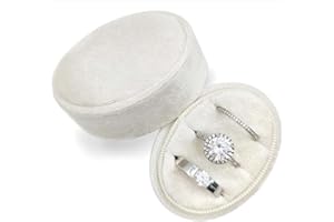 Beatilog Velvet Oval Ring Box 3 Slots - Premium Wedding Three Rings Holder Box Vintage Handmade Storage Jewelry Organizer for