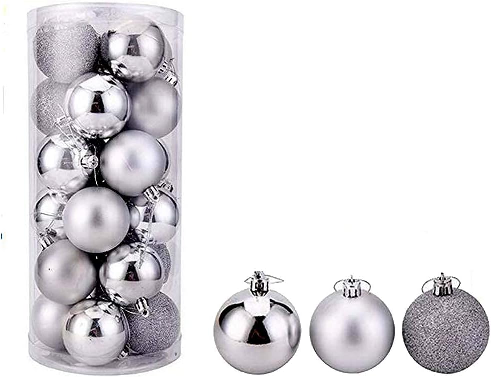 Ornaments - Christmas Ball Pendant, Decorative Shatterproof Christmas Tree Pendants Hanging 40mm Christmas Baubles Balls Ornaments Set Pack of 24 pcs (Silver Christmas Balls)