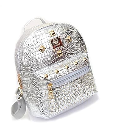 KRIO DESIGNS Womens and Girls Leather Silver Casual Backpack for Travel