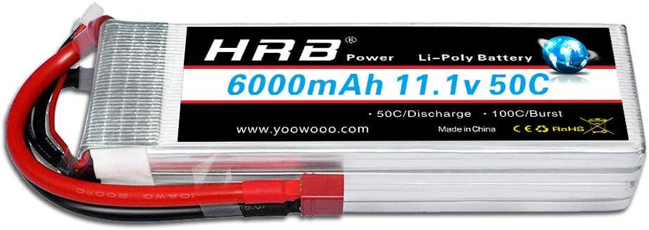 HRB 6000mAh 11.1V 50C 3S Lipo battery Pack Replacement with T Plug for RC Racing Airplane Helicopter Car Truck Boat Traxxas Slash DJI Phantom Flame Kyosho Racing Truck (Deans T Plug)