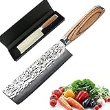 Chef Knife 6.5 inch Nakiri Knife Quality Damascus Steel Kitchen Knives, Razor Sharp Slicing Comfortable Handle Vegetable Cleaver with Gift Box by Xing YI（The Patterns of Natural Wood are Unique）