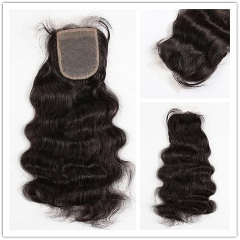 Wigsroral Color #1b Brazilian Virgin Hair (3.5"x4") Silk Top Closure With Baby Hair 120% Density 10" Natural Wave