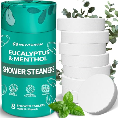 Shower Steamers Aromatherapy 8 Pack Christmas Stocking Stuffers for Teen Girls Women Men, Organic Eucalyptus & Menthol Essential Oil, White Elephant Gifts Spa Relaxing, Travel Essentials Aromatherapy