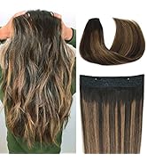 MSCOCO Hair Extensions 14 Inch Halo Hair Extensions Real Human Hair Natural Black with Chestnut B...