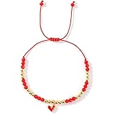 SHINUS BOHO Colorful Heart Gemstone Gold Beaded Handmade Bracelets for Women Adjustable Stone Healing Power Energy Lucky Friendship Holiday Summer Couples Jewelry Gift