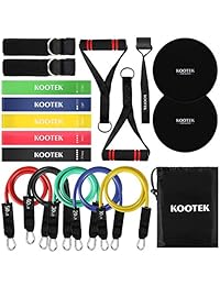 Kootek 18 bandas de resistencia Set bandas de entrenamiento   5 bandas de ejercicio apilables 5 bandas de resistencia de bucle 2 núcleos deslizantes con anclaje de puerta y asas, patas correas de tobillo, bolsa de transporte y libro de guía para el hogar