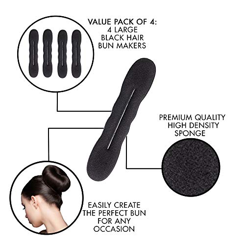 Styla Hair Black Magic Hair Bun Maker 4 Pack Large Foam Sponge Buns