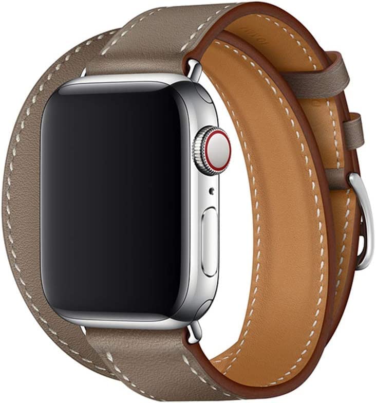 Aergood Leather Strap,Compatible with Apple Watch Replacement 38mm 40mm 41mm 42mm 44mm 45mm Genuine Leather Band for iwatch Series 7 6 5 4 3 2 1 SE (42/44/45mm, Double Tour-Coffee)