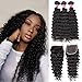 Deep Wave Bundles with Closure (24 26 28+20) Grade 8A Human Hair Bundles With Closure Free Part Deep Wave Bundles of Brazilian Hair Unprocessed Human Hair Bundles Laritaiya hair