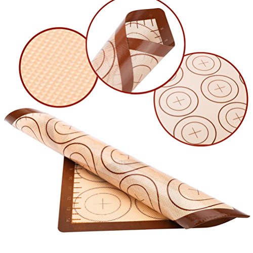 Silicone Baking Mat Set - 2 Pack Non-Stick Silicon Liner for Bake Pans & Rolling with Measurements, Heat Resistant Cookie Sheets for Macaroon/Pastry/Cookie (16" x 11.5", Brown) - Thumbnail 5