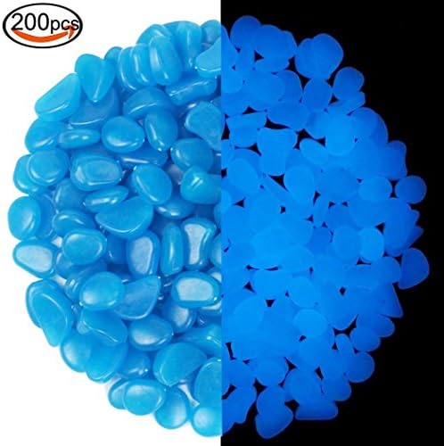 200 pcs Glow in the Dark Garden Pebbles Glowing Stones for Walkway Yard and Decor(blue)